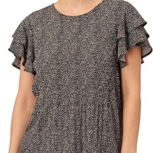 Adrianna Papell Black and White Ruffle Sleeve Blouse